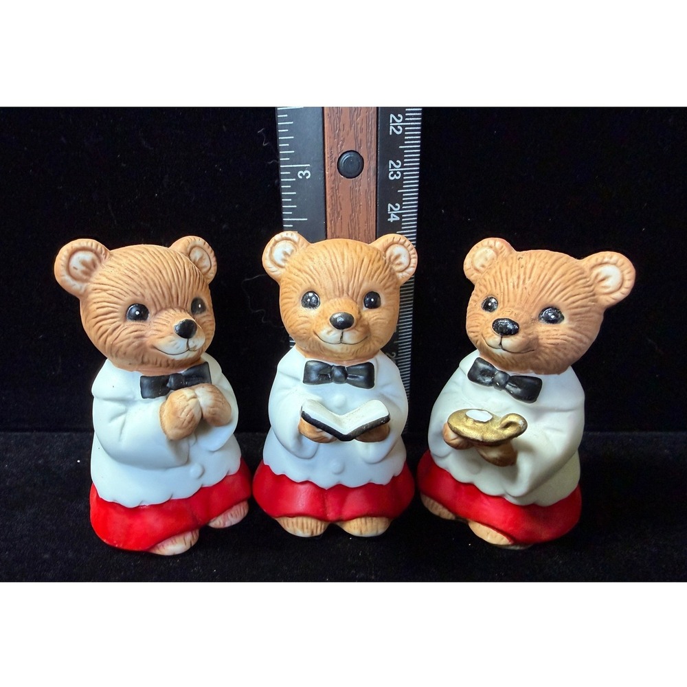 Vintage Homco Choir Boy Bear Figurines Set of 3 Christmas Teddy Bears 5100